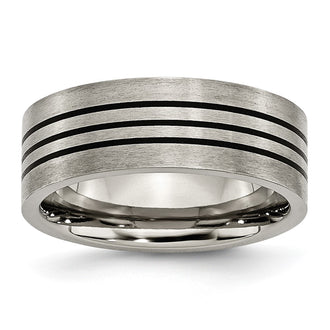 Buy High-Quality Chiseled Titanium 8mm Band with Satin & Polished Enamel Stripes