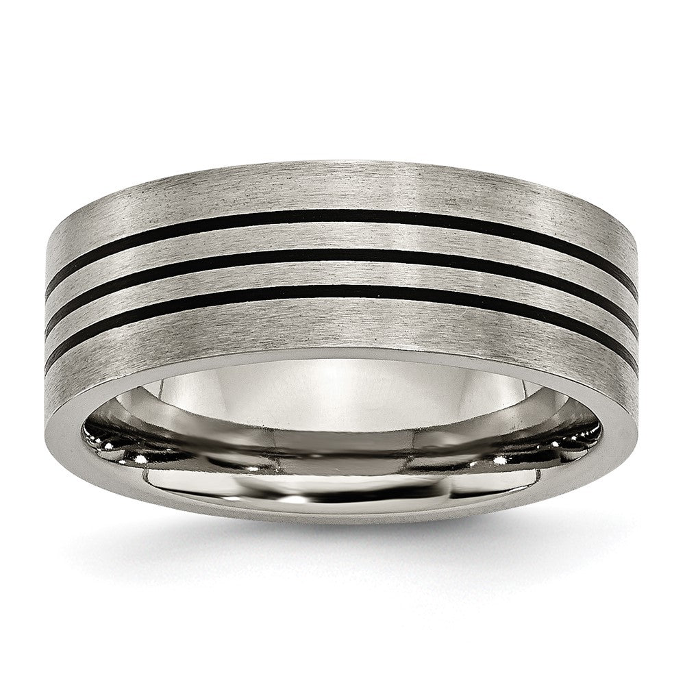 Buy Exclusive Chiseled Titanium 8mm Flat Band with Satin & Polished Stripes