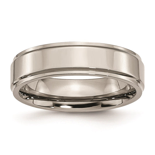 High-Quality 6mm Chisel Titanium Polished Ring | Stylish Textured Edge Design