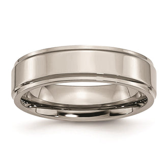 Exclusive Chisel Titanium 6mm Polished Ridged Edge Ring - Stylish Value Option