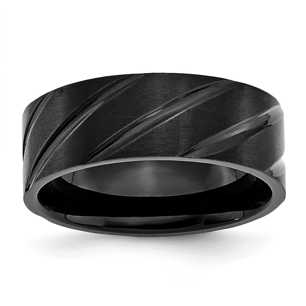 High-Quality 8mm Black IP-Plated Swirl Band | Stylish Titanium Finish