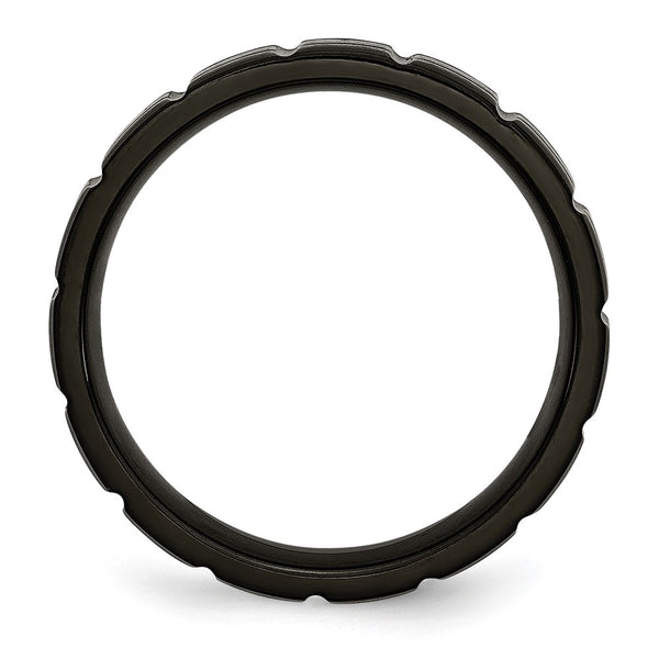 Chisel 6mm Notched Band - Black IP-Plated Titanium Ring