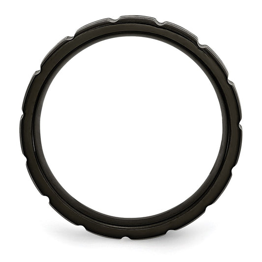 Buy Stylish 6mm Chiseled Titanium Ring - Brushed & Polished Black IP-Plated