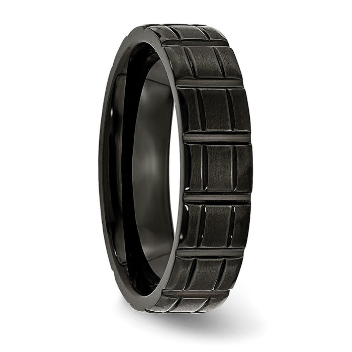 Stylish High-Quality Chiseled Titanium 6mm Notched Band with Black IP Finish-4