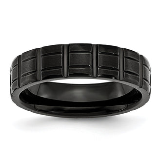 Stylish High-Quality Chiseled Titanium 6mm Notched Band with Black IP Finish