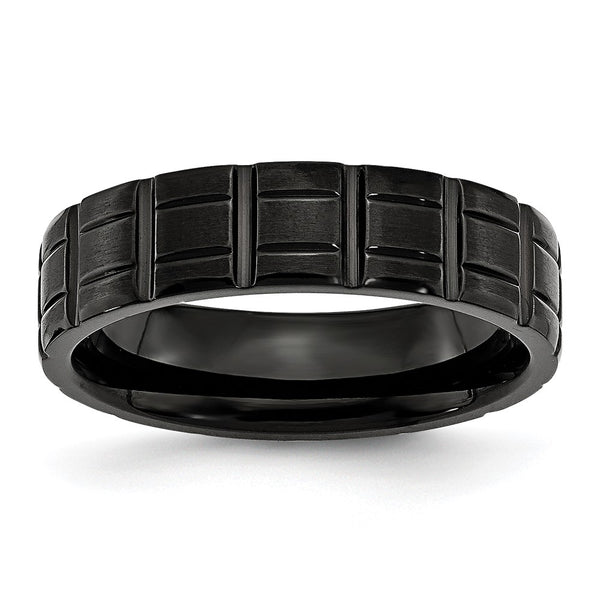 Chisel 6mm Notched Band - Black IP-Plated Titanium Ring