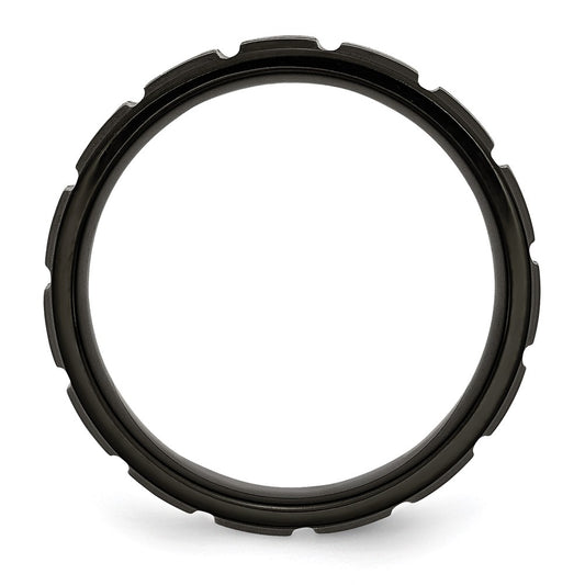High-Quality 8mm Notched Band in Brushed Black Titanium - Stylish Value Ring