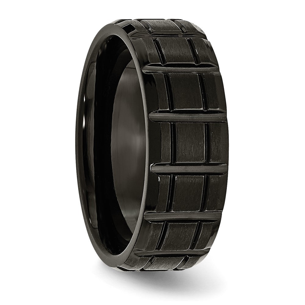 Buy Exclusive 8mm Chiseled Titanium Notched Band - Stylish Black IP Finish