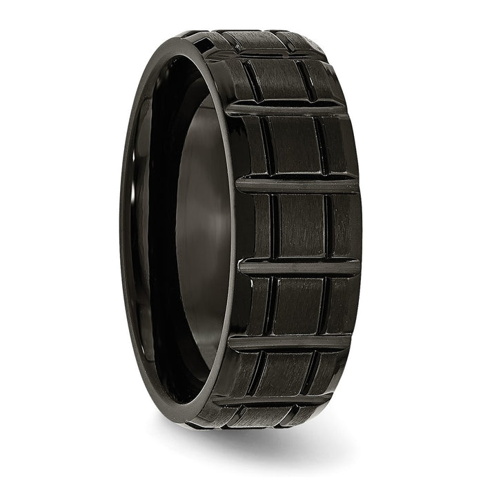 High-Quality 8mm Notched Band - Stylish Black IP-Plated Titanium Ring-4