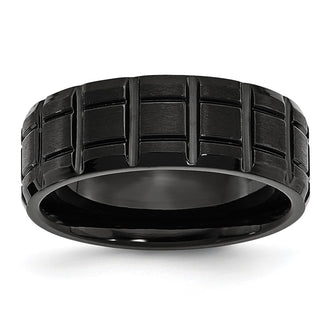 Exclusive Chisel 8mm Notched Band - Stylish Black IP-Plated Titanium