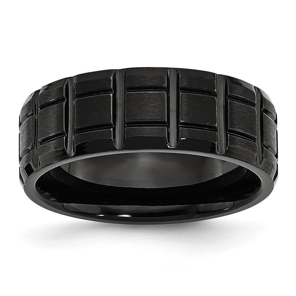 High-Quality 8mm Notched Band in Brushed Black Titanium - Stylish Value Ring
