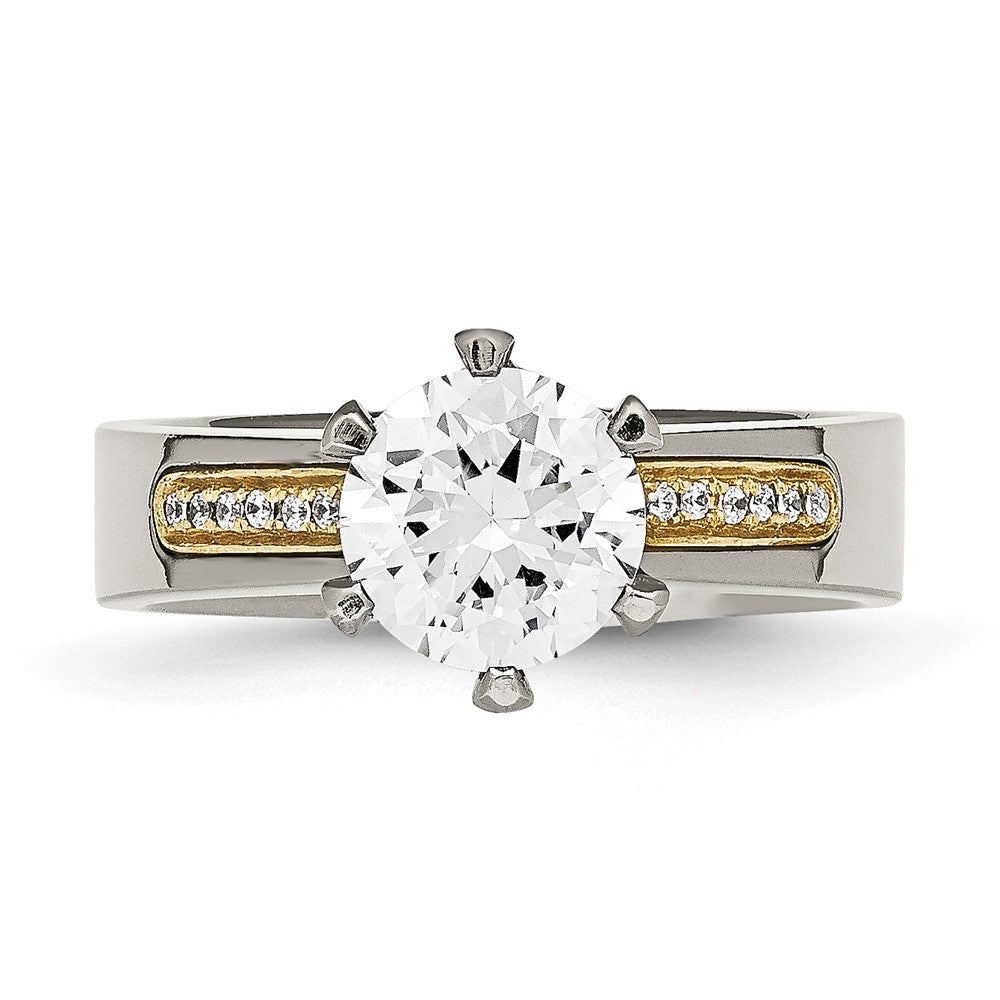 Buy Stylish Chiseled Titanium Ring | 14K Gold Inlay & CZ Stones, Affordable Price