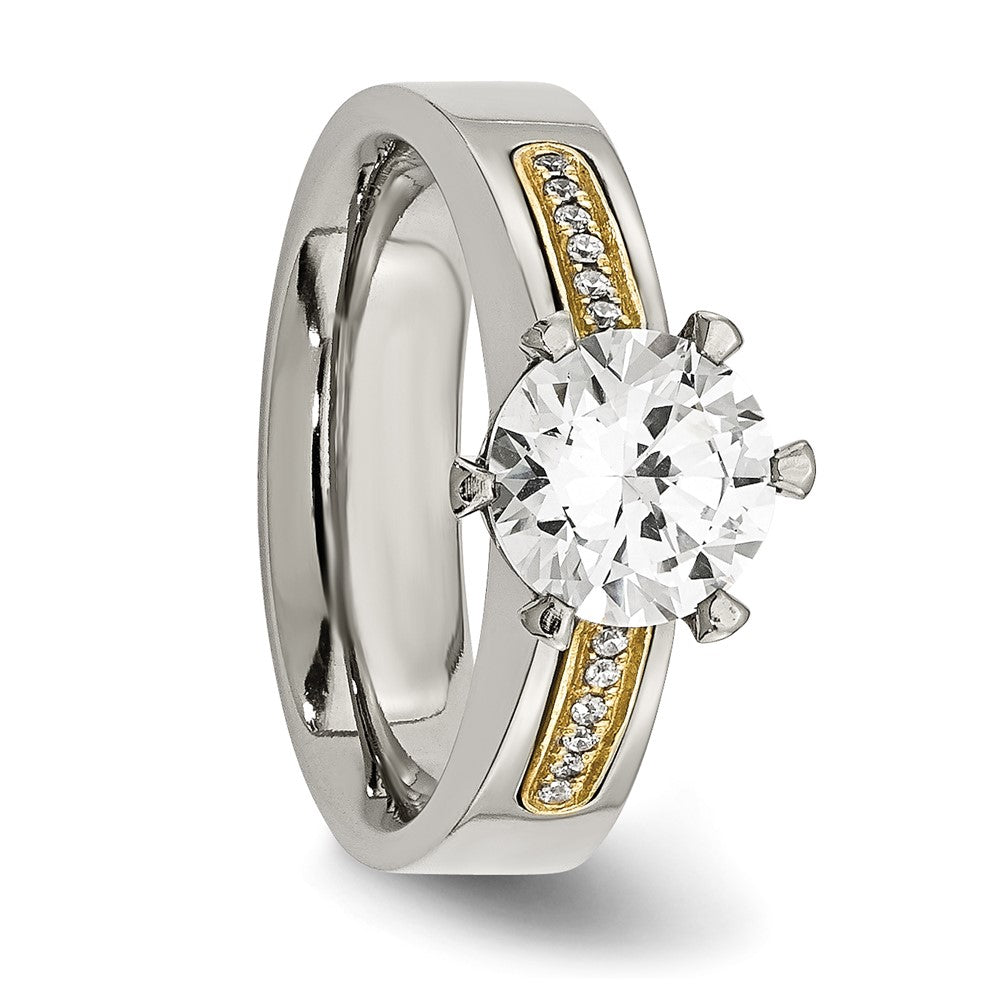 Buy Stylish Chiseled Titanium Ring | 14K Gold Inlay & CZ Stones, Affordable Price