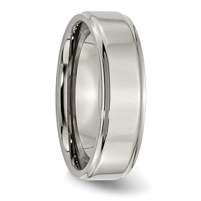 Buy Exclusive 7mm Chisel Titanium Polished Band with Ridged Edges - Affordable Style-4