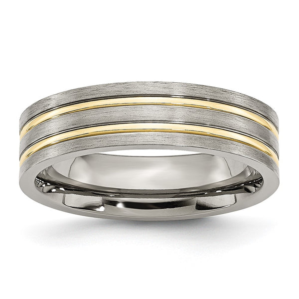 6mm Chiseled Titanium Grooved Ring - Yellow IP-Plated