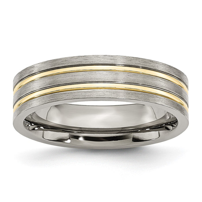 Exclusive 6mm Chiseled Titanium Grooved Ring - Stylish Yellow IP-Plated Design-1