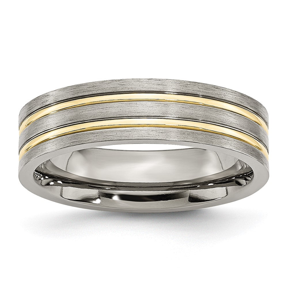 High-quality Brushed Yellow IP-Plated 6mm Titanium Chisel Band - Stylish Value!