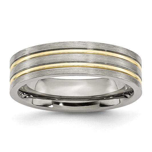 High-quality Brushed Yellow IP-Plated 6mm Titanium Chisel Band - Stylish Value!