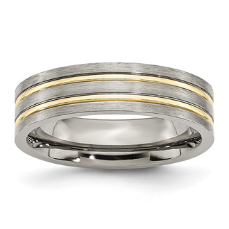Buy Stylish 6mm Grooved Band in Brushed Yellow IP-Plated Titanium
