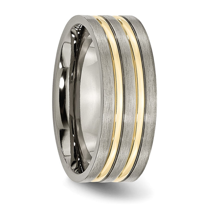 Exclusive 8mm Grooved Band in Brushed Yellow IP-Plated Titanium - Stylish Value-4
