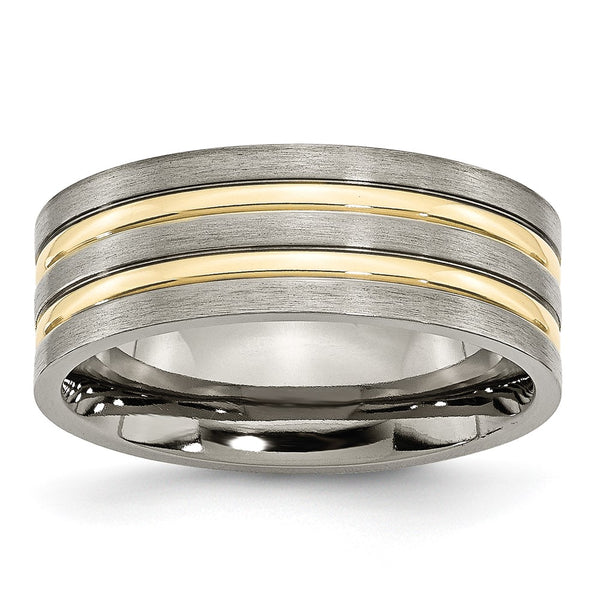 8mm Grooved Band in Brushed Yellow IP-Plated Titanium