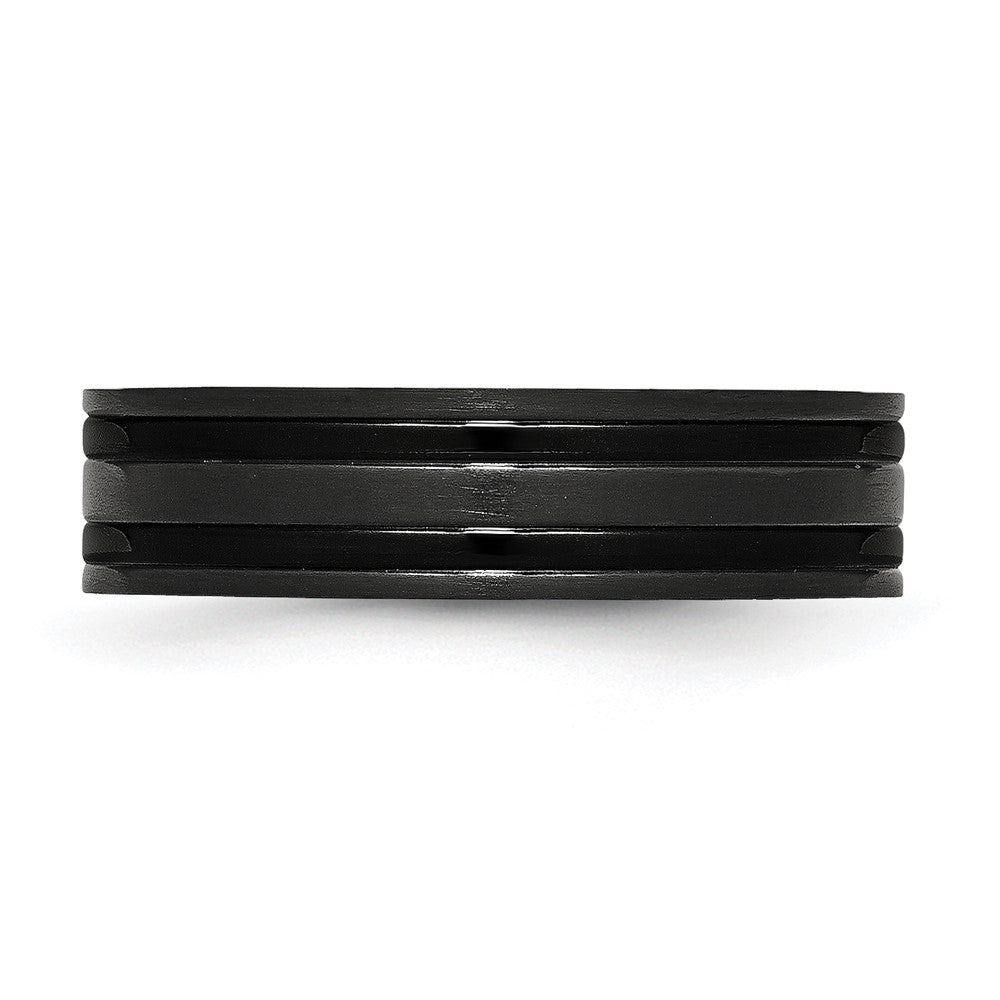 High-Quality Chisel 6mm Grooved Band - Stylish Brushed Black IP-Plated Titanium