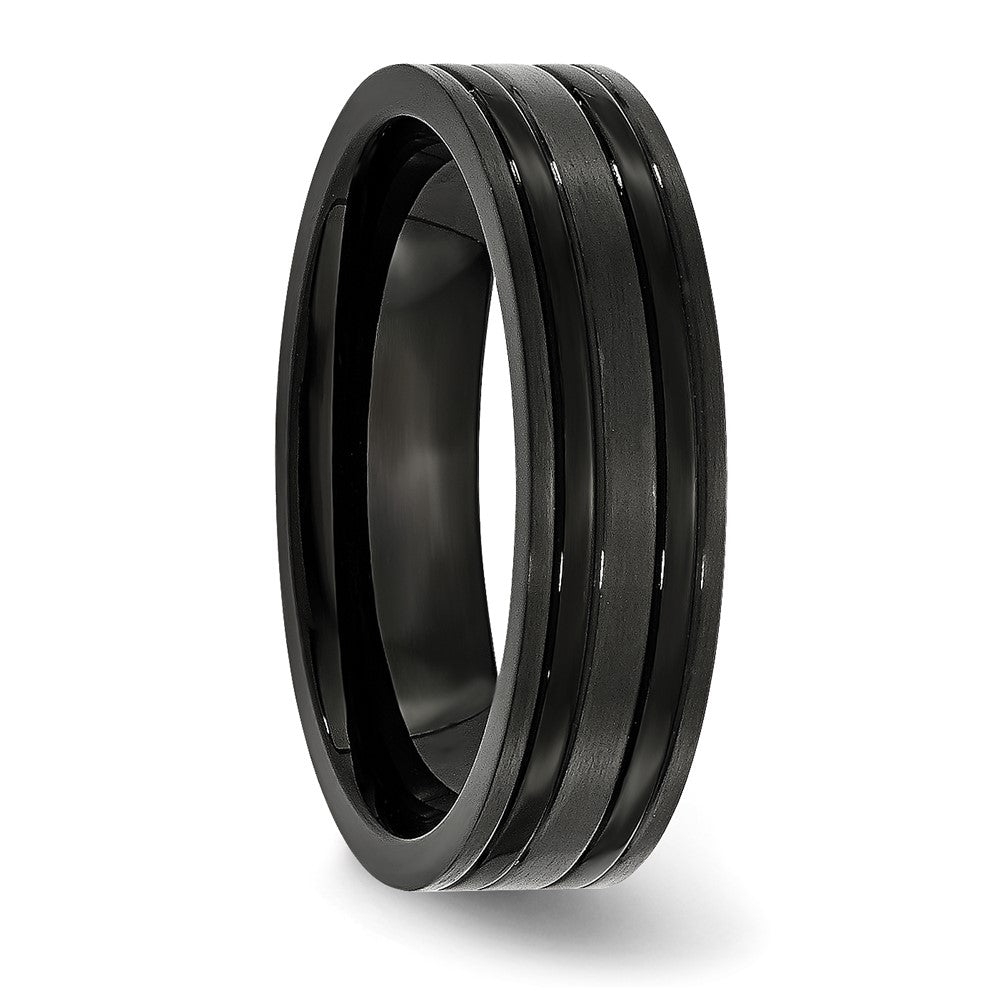 High-Quality 6mm Grooved Band in Black IP-Plated Titanium | Stylish Design