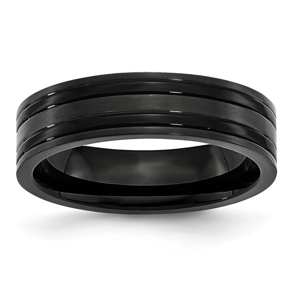 High-Quality 6mm Grooved Black Titanium Band - Stylish Brushed & Polished Finish