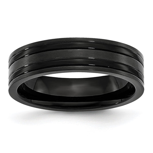 High-Quality 6mm Grooved Black Titanium Band - Stylish Brushed & Polished Finish