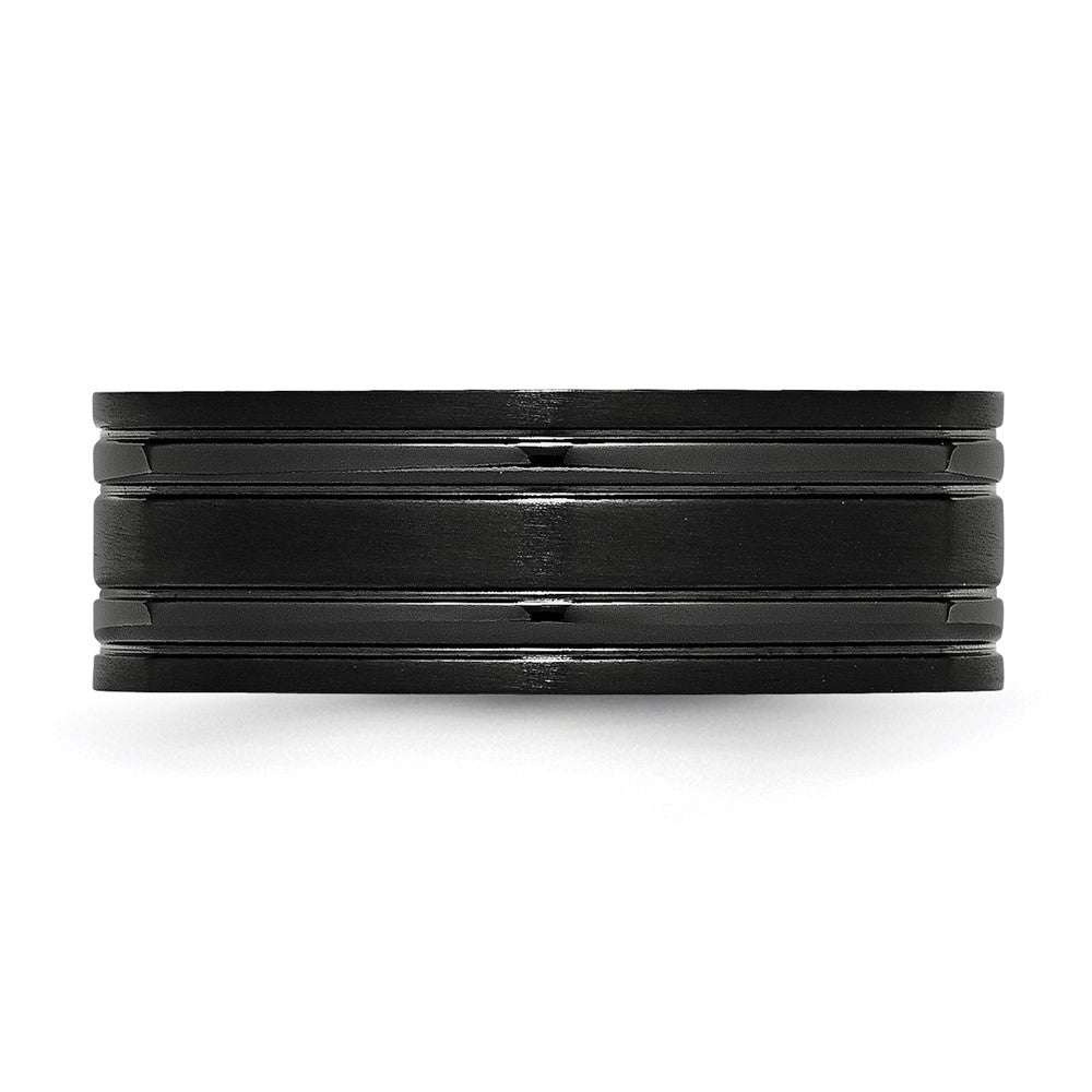 Exclusive 8mm Grooved Band in Brushed & Polished Black Titanium - Stylish & Durable