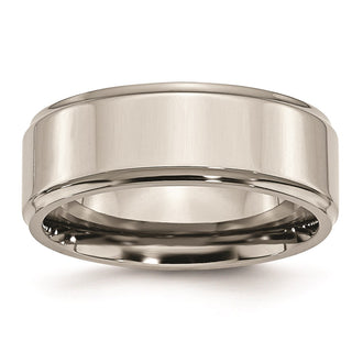 Buy Stylish 8mm Polished Titanium Band with Ridged Edges - High Quality!