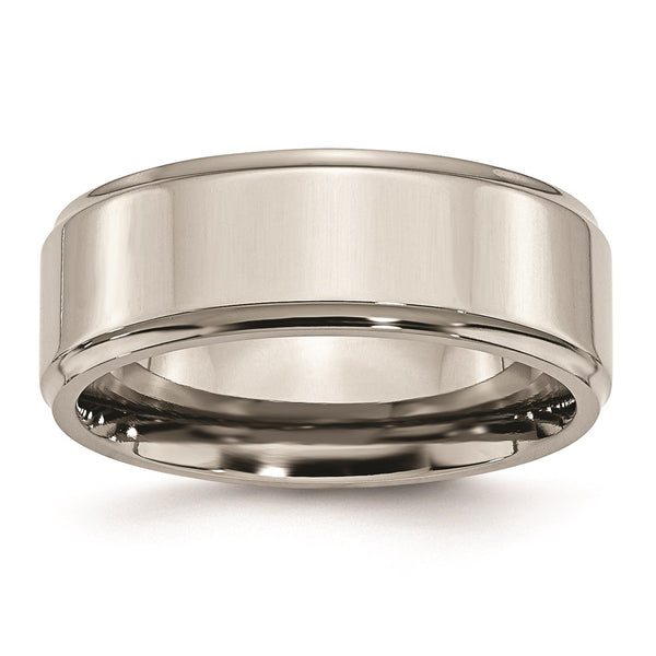 8mm Polished Titanium Band - Ridged Edges