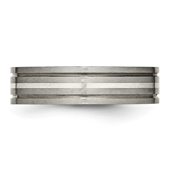 Buy High-Quality 6mm Titanium Brushed Chisel Band with Sterling Silver Inlay-3