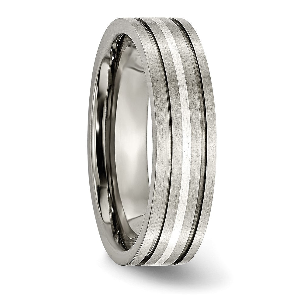 Buy Stylish 6mm Titanium Brushed Chisel Band with Sterling Silver Inlay