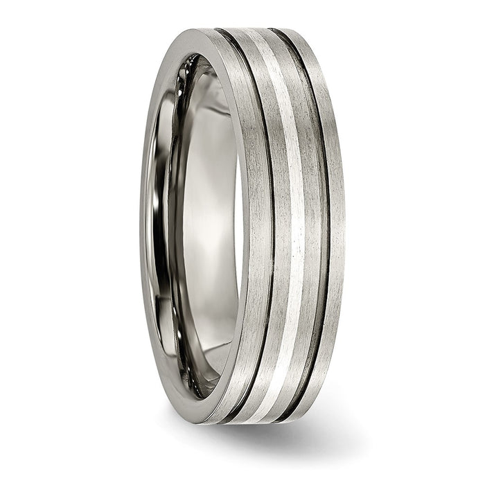 Buy Stylish 6mm Titanium Brushed Chisel Band with Sterling Silver Inlay-4