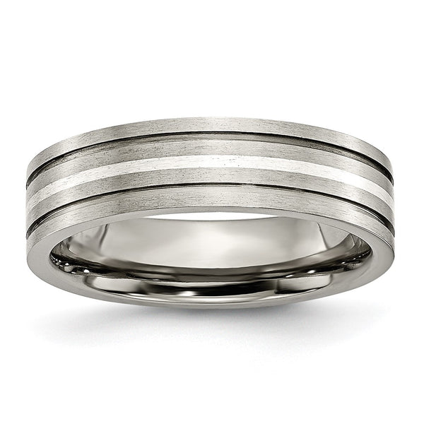6mm Titanium Chisel Band with Sterling Silver Inlay