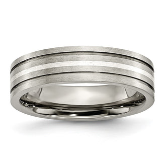 Buy High-Quality 6mm Titanium Brushed Chisel Band with Sterling Silver Inlay