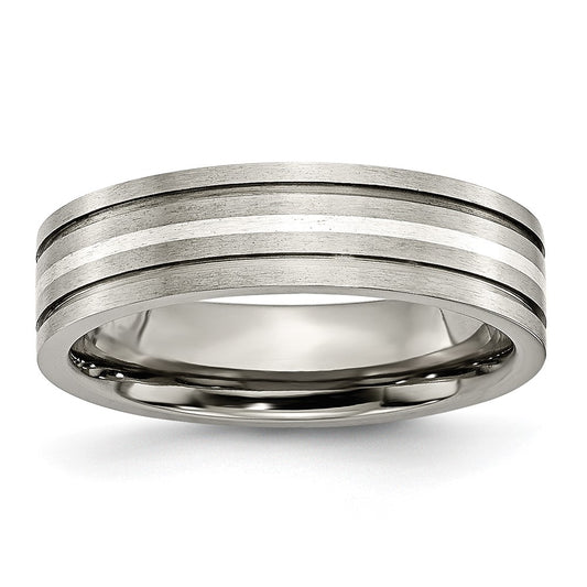 Buy Stylish 6mm Titanium Chisel Band with Sterling Silver Inlay - Luxury Finish