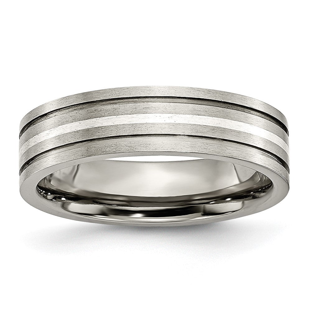 High-Quality Titanium Chisel Band - 6mm Grooved, Stylish Sterling Silver Inlay