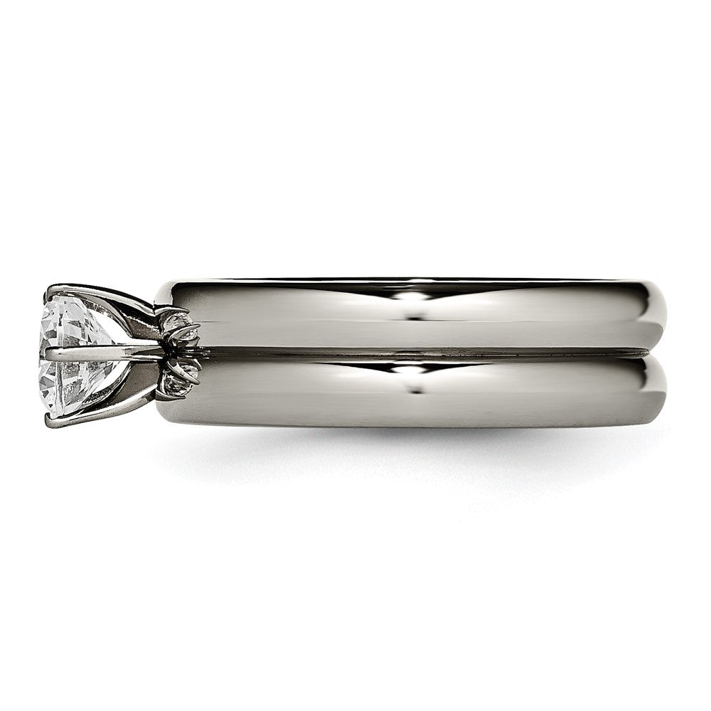 Buy Stylish Polished Titanium Chisel Ring with CZ Accents - 14K Gold Finish