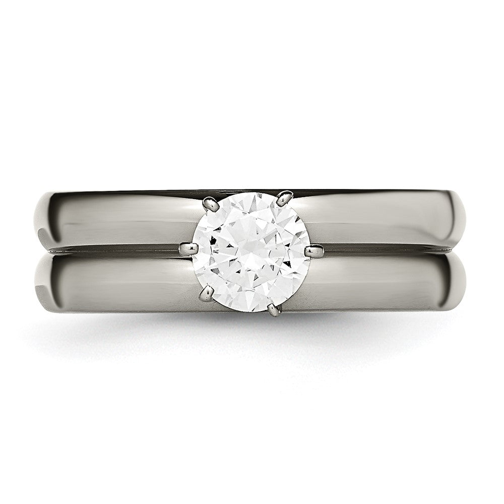 Buy Stylish Polished Titanium Chisel Ring with CZ Accents - 14K Gold Finish