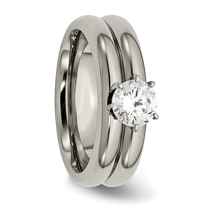Buy Stylish Polished Titanium Chisel Ring with CZ Accents - 14K Gold Finish-5