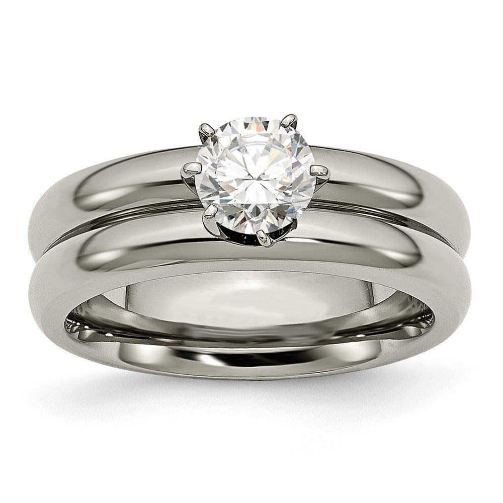 Buy Stylish Polished Titanium Chisel Ring with CZ Accents - 14K Gold Finish
