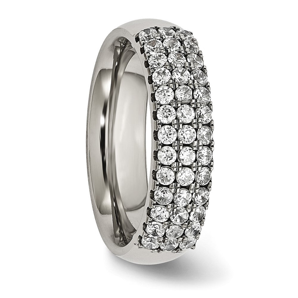 Buy Stylish Chiseled Titanium Polished Multi-Row CZ Ring - 7mm, Luxury Design