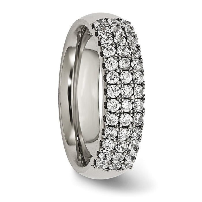 Buy Stylish Chiseled Titanium Polished Multi-Row CZ Ring - 7mm, Luxury Design-5