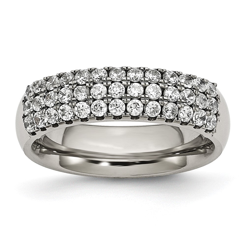 Buy Stylish Chiseled Titanium Polished Multi-Row CZ Ring - 7mm, Luxury Design
