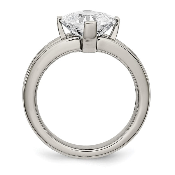 Polished Titanium Chisel Ring with Cubic Zirconia Accents - Style GR1-1024716