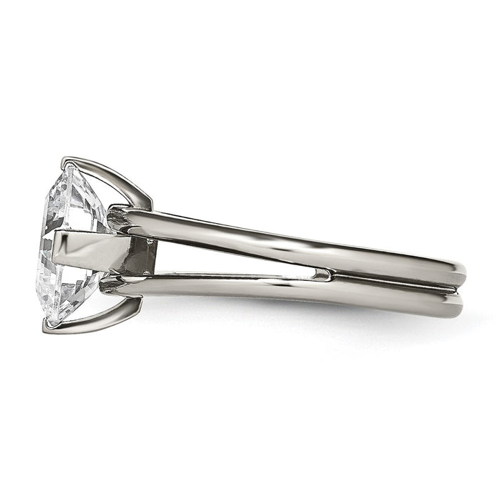 Buy Stylish Polished Titanium Chisel Ring with Cubic Zirconia Accents-3
