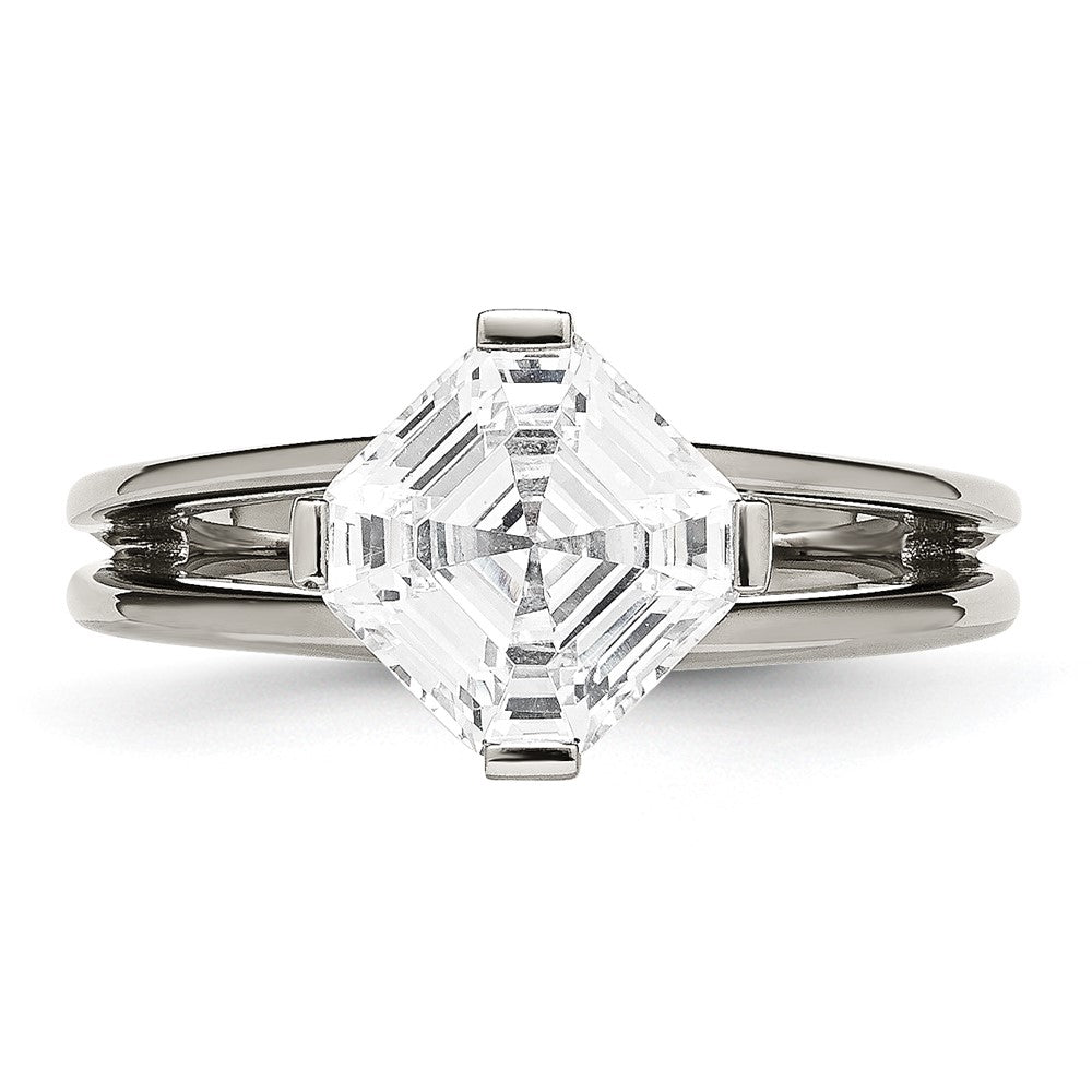 Buy Stylish Polished Titanium Chisel Ring with Cubic Zirconia Accents