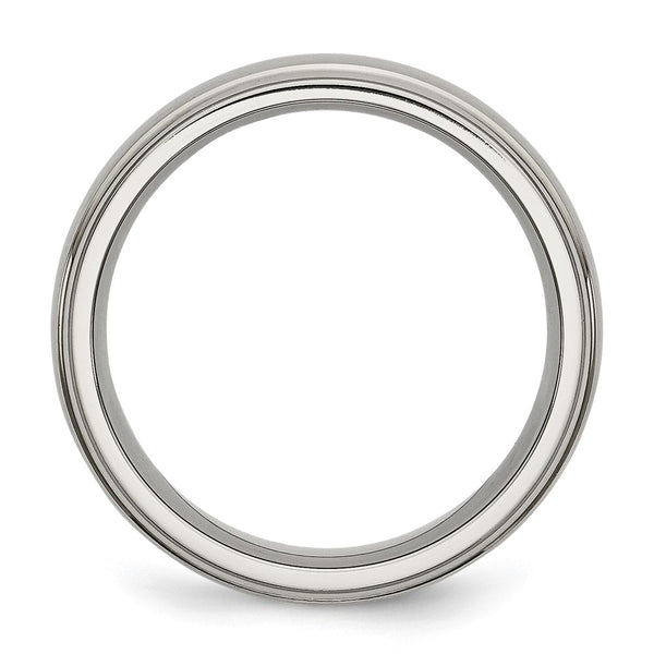 Brushed Titanium Chisel 7mm Ridged Edge Band Ring